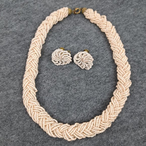 Vintage Seed Bead Multi Strand Necklace and Screw Back Earring Set - Picture 7 of 16